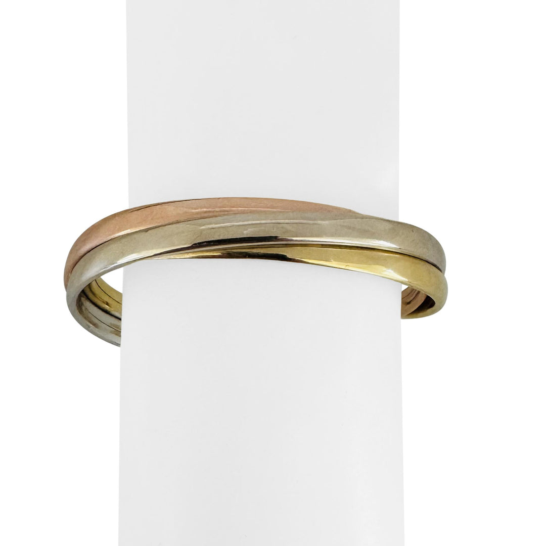 14k Yellow White and Rose Gold 24.8g Rolling Twisted Cuff Italy 6.75"