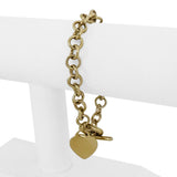 14k Yellow Gold 11.9g Hollow Cable Link Bracelet with Heart Charm Toggle 7"