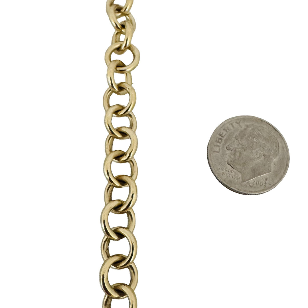 14k Yellow Gold 11.9g Hollow Cable Link Bracelet with Heart Charm Toggle 7"