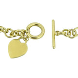 14k Yellow Gold 11.9g Hollow Cable Link Bracelet with Heart Charm Toggle 7"