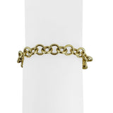 14k Yellow Gold 11.9g Hollow Cable Link Bracelet with Heart Charm Toggle 7"