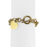 14k Yellow Gold 11.9g Hollow Cable Link Bracelet with Heart Charm Toggle 7"