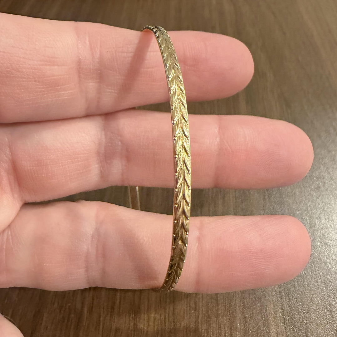 14k Yellow Gold 6.9g Solid Vintage 3mm Fancy Bangle Bracelet 8"
