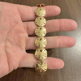 14k Yellow Gold 33.7g Solid Heavy 16.5mm Sand Dollar Link Bracelet 7.5"
