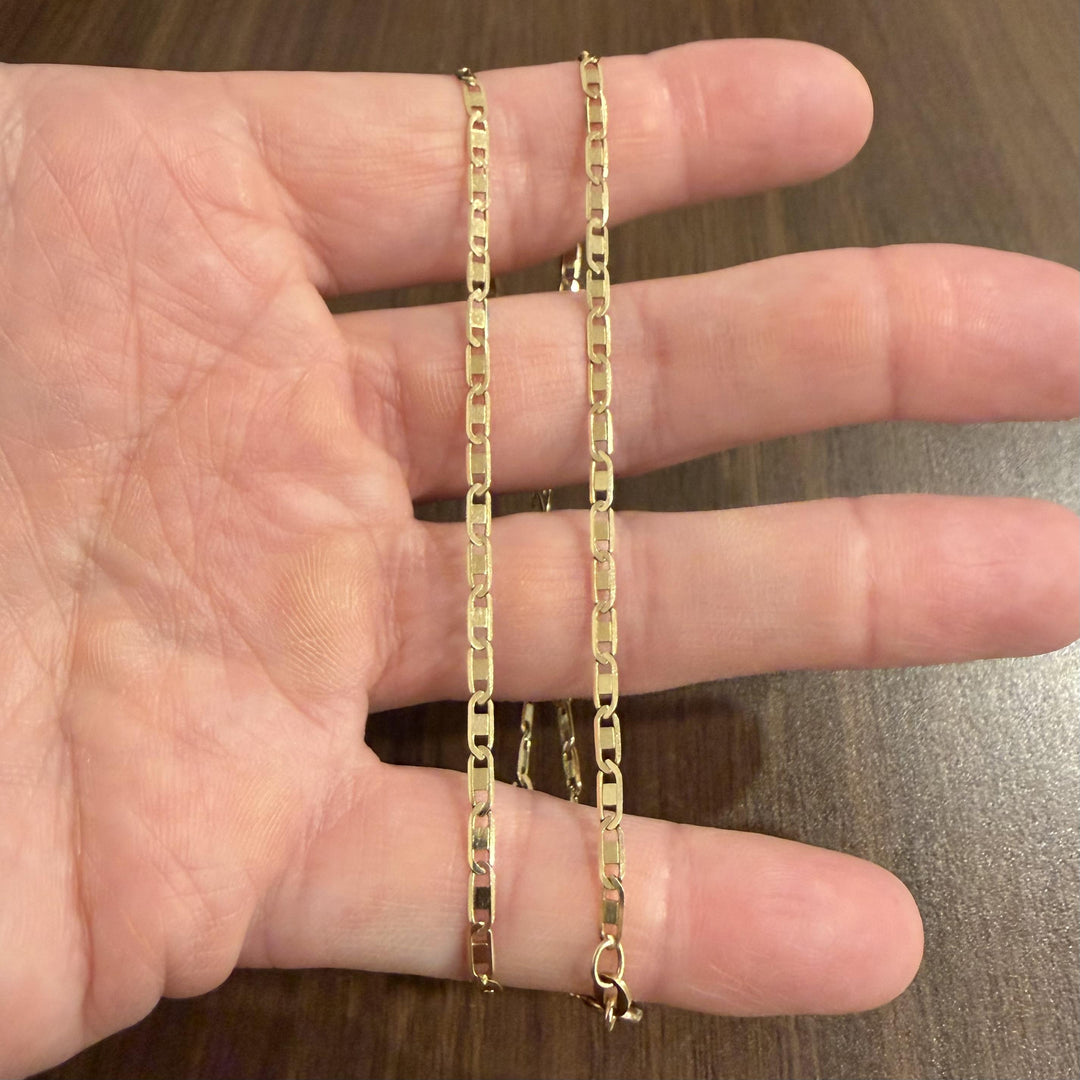 14k Yellow Gold 9.6g Solid Thin 1.5mm Squared Byzantine Link Necklace Italy 20"