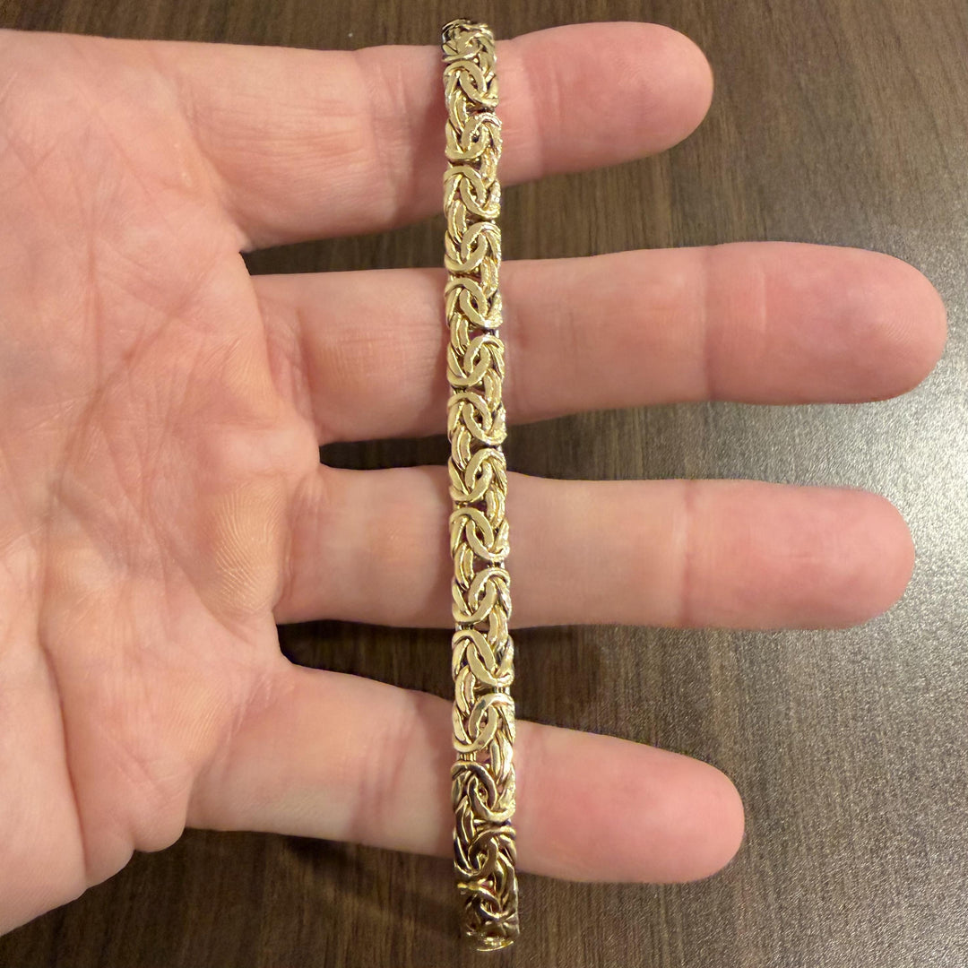 14k Yellow and White Gold 9g Reversible Byzantine Link Bracelet Turkey 8"