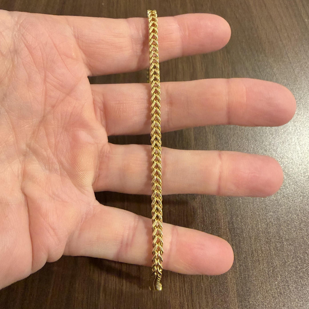 14k Yellow Gold 8g Men's Hollow 4mm Squared Franco Link Bracelet Italy 8.5"