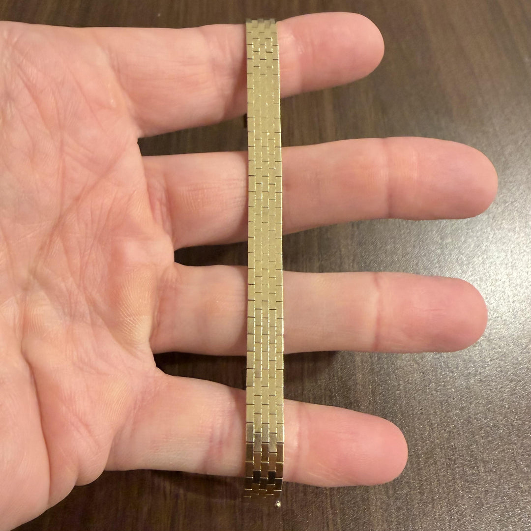 14k Yellow Gold 18.9g Solid Polished 8mm Brick Link Strap Bracelet Italy 7"