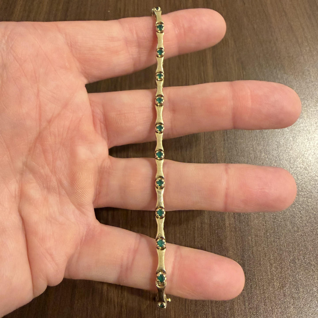 14k Yellow Gold and Emerald 12.4g Bar Link Bracelet 7"