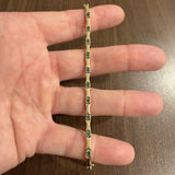 14k Yellow Gold and Emerald 12.4g Bar Link Bracelet 7"
