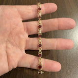 14k Yellow Gold 10.7g Heart Cut Garnet Ladies Link Bracelet 7.25"