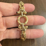 14k Yellow Gold 21g Cabochon Onyx Byzantine Link Bolt Clasp Bracelet 7"