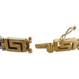 18k Yellow and White Gold 29g Heavy Brushed Finish Greek Key Link Bracelet 7.5"