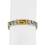 18k Yellow and White Gold 29g Heavy Brushed Finish Greek Key Link Bracelet 7.5"