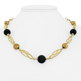 18k Yellow Gold and Black Matte Resin Ball Ladies Necklace Italy 18"