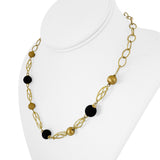 18k Yellow Gold and Black Matte Resin Ball Ladies Necklace Italy 18"