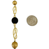 18k Yellow Gold and Black Matte Resin Ball Ladies Necklace Italy 18"