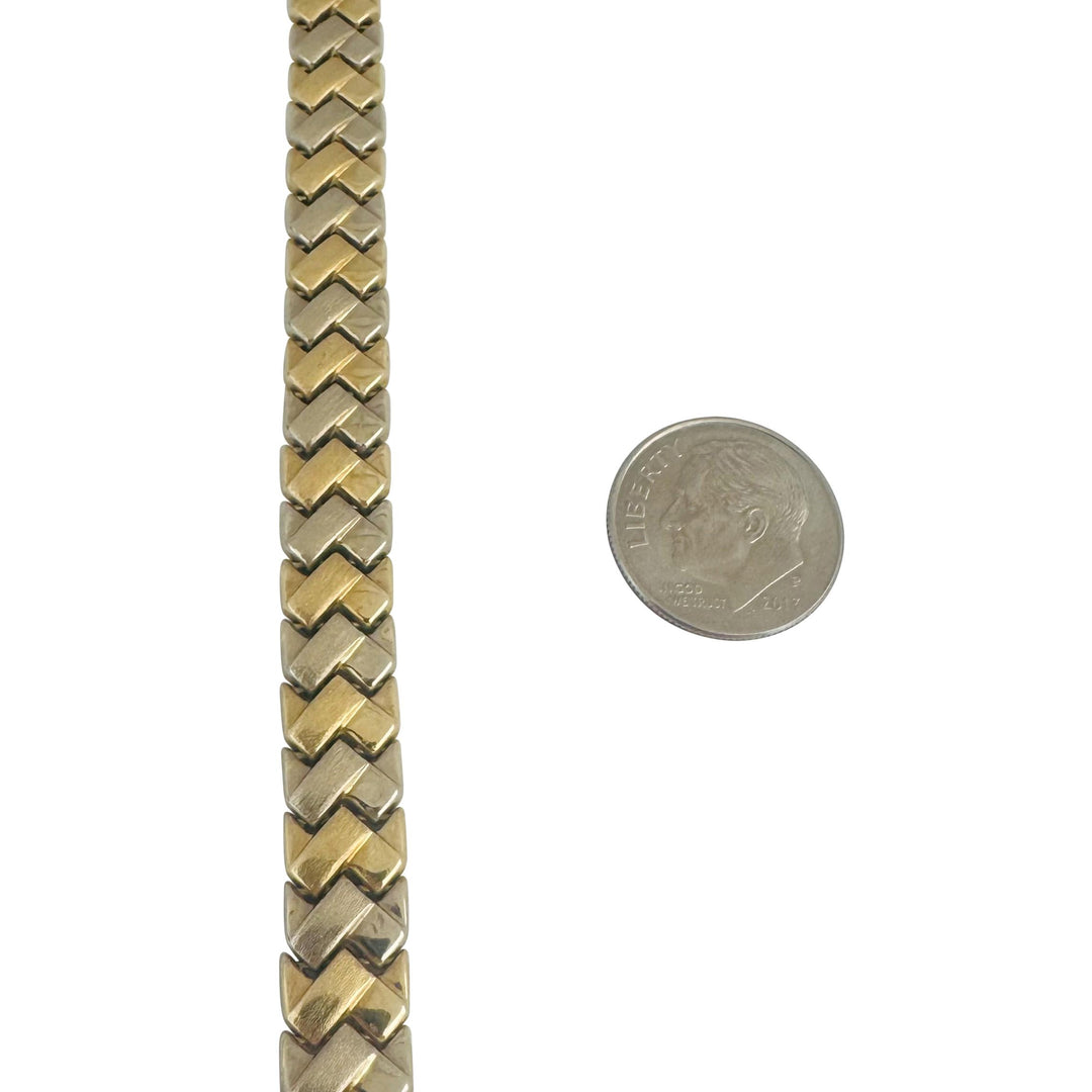 14k Yellow and White Gold 13g Ladies 8mm Fancy Link Bracelet 7"