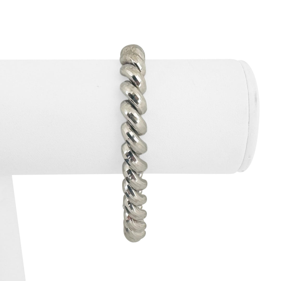 14k White Gold 12.2g Ladies Beveled 8.5mm San Marco Link Bracelet 7"
