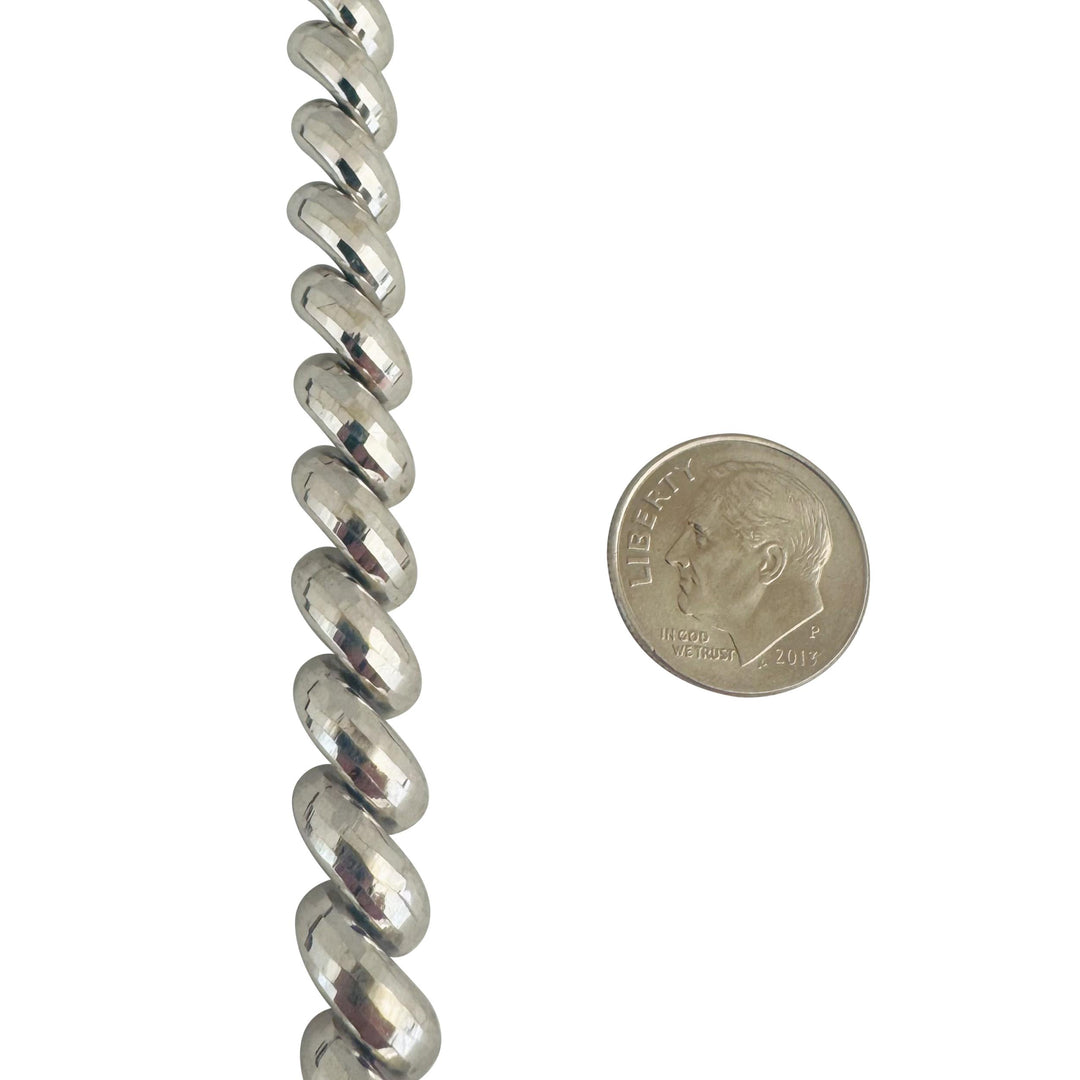 14k White Gold 12.2g Ladies Beveled 8.5mm San Marco Link Bracelet 7"