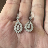 18k White Gold and 1.25cttw Diamond Vintage Drop Dangle Earrings 1.25"