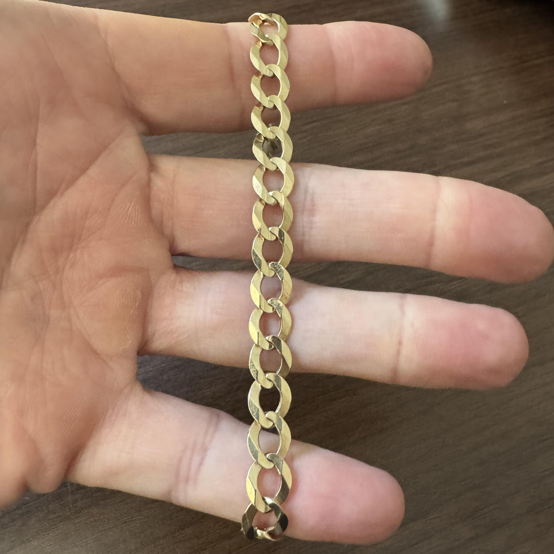 14k Yellow Gold 13.8g Solid Flat 8mm Men's Curb Link Bracelet 9"