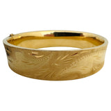 14k Yellow Gold 22.3g Vintage Ladies 14.5mm Floral Bangle Bracelet 6.75"