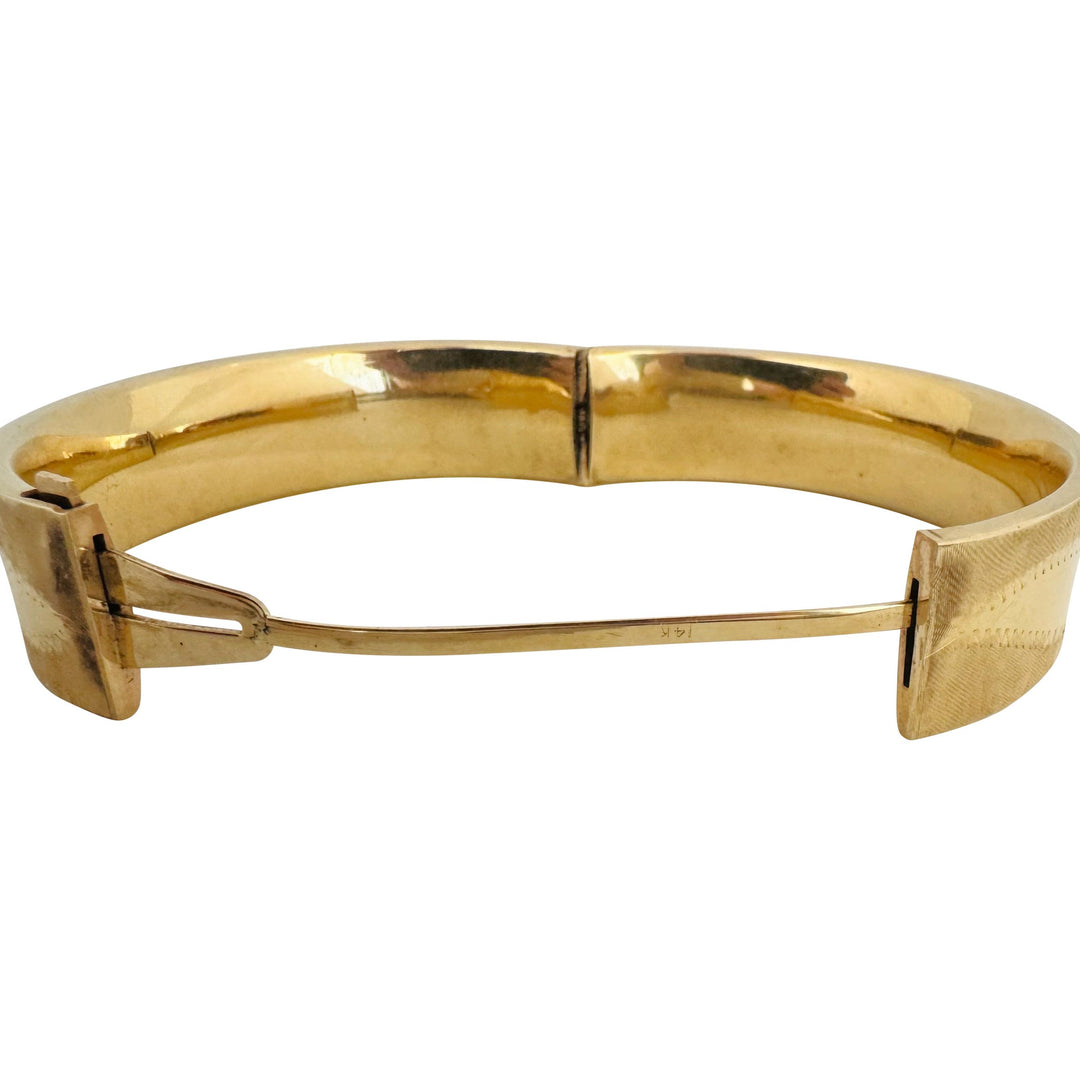 14k Yellow Gold 22.3g Vintage Ladies 14.5mm Floral Bangle Bracelet 6.75"