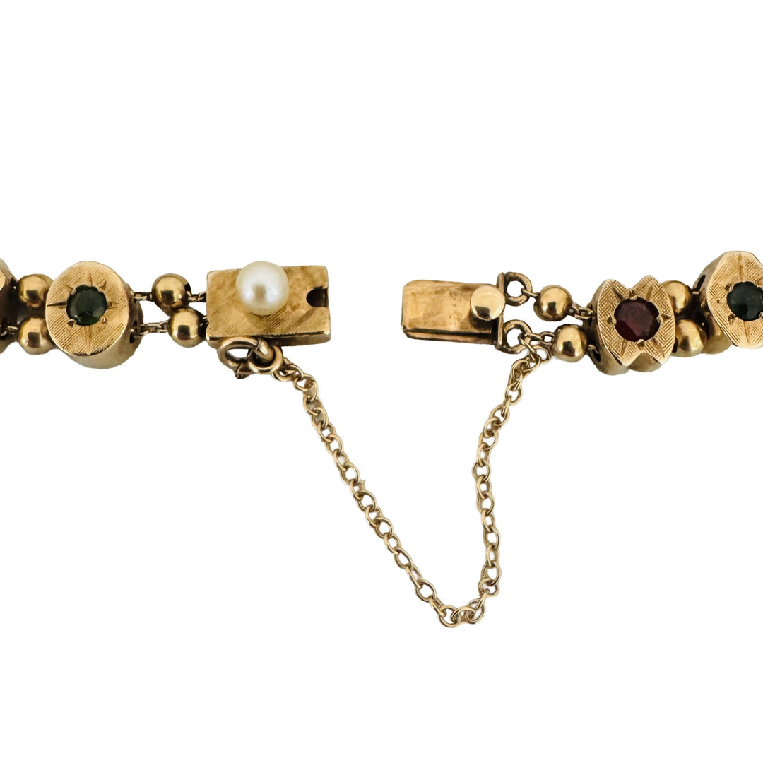 14k Yellow Gold 23.4g Heavy Vintage Multi Gemstone Slide Charm Bracelet 7.5"