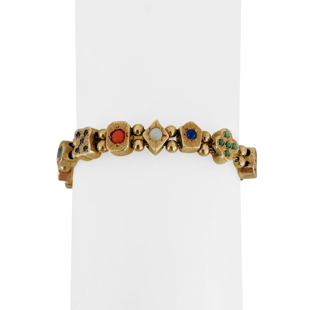 14k Yellow Gold 23.4g Heavy Vintage Multi Gemstone Slide Charm Bracelet 7.5"