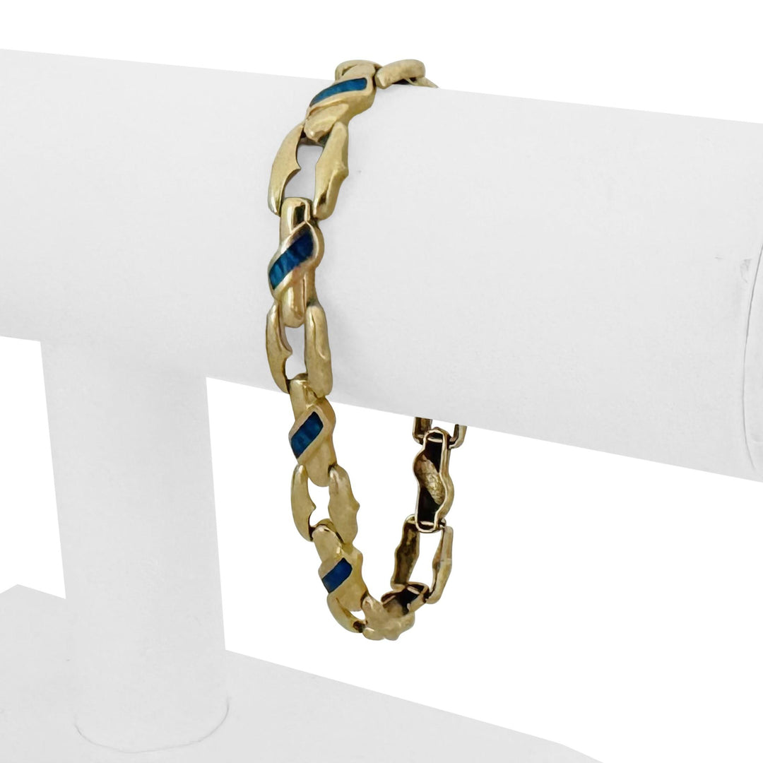 14k Yellow Gold and Opal 18.2g Solid Ladies Fancy Link Bracelet 7.25"