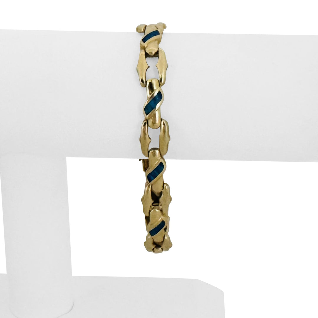 14k Yellow Gold and Opal 18.2g Solid Ladies Fancy Link Bracelet 7.25"