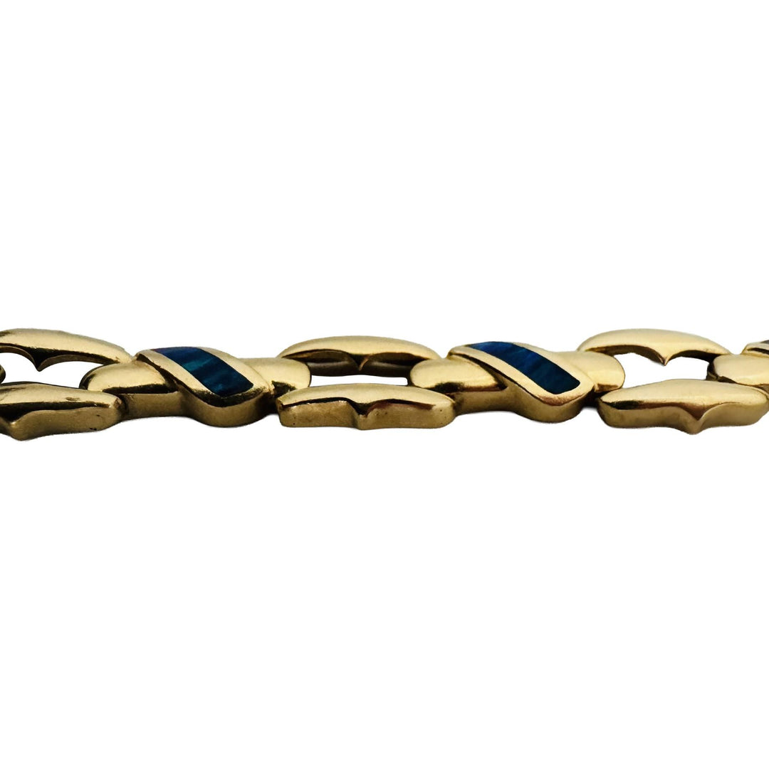 14k Yellow Gold and Opal 18.2g Solid Ladies Fancy Link Bracelet 7.25"