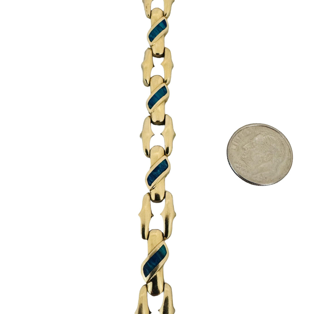 14k Yellow Gold and Opal 18.2g Solid Ladies Fancy Link Bracelet 7.25"