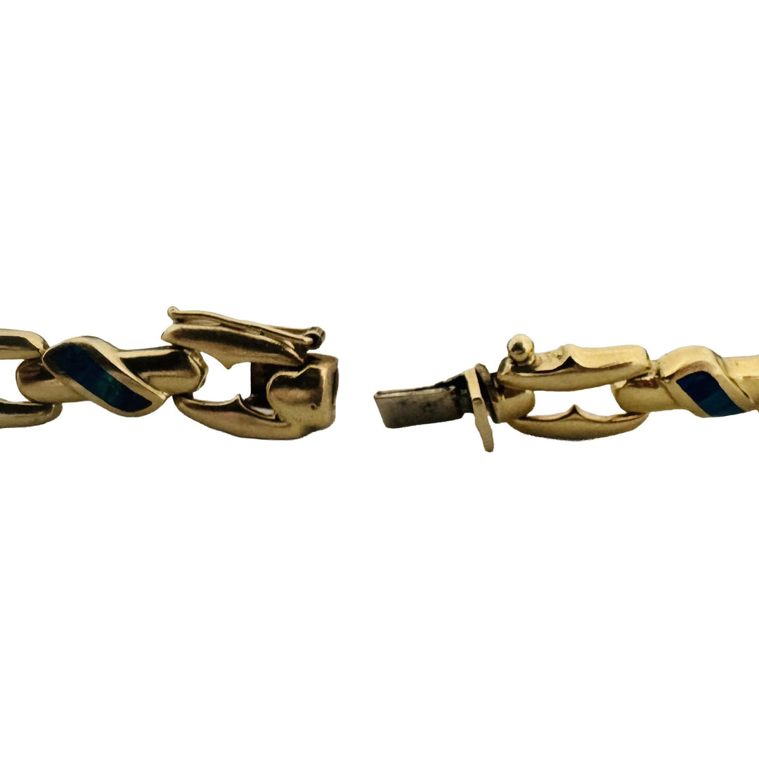14k Yellow Gold and Opal 18.2g Solid Ladies Fancy Link Bracelet 7.25"