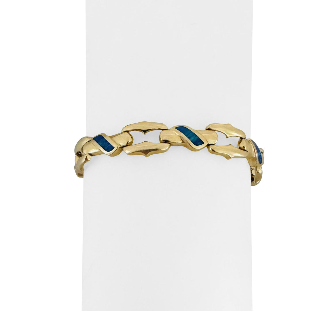 14k Yellow Gold and Opal 18.2g Solid Ladies Fancy Link Bracelet 7.25"