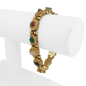 14k Yellow Gold 31.3g Heavy Vintage Multi Gemstone Slide Charm Bracelet 7"