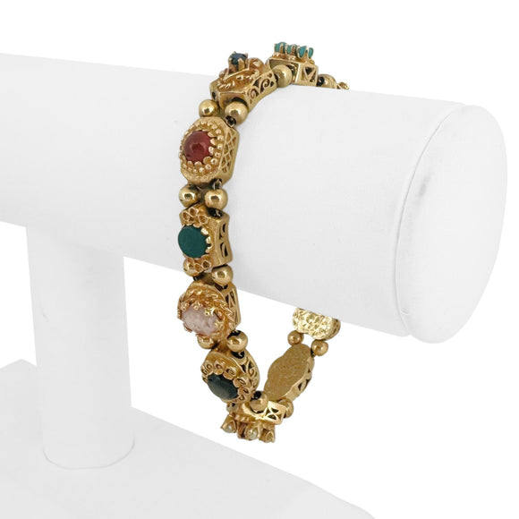14k Yellow Gold 31.3g Heavy Vintage Multi Gemstone Slide Charm Bracelet 7