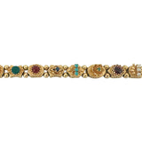 14k Yellow Gold 31.3g Heavy Vintage Multi Gemstone Slide Charm Bracelet 7"