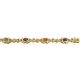14k Yellow Gold 18.5g Ladies Floral Multi Cabochon Gemstone Link Bracelet 7.25"