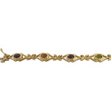 14k Yellow Gold 18.5g Ladies Floral Multi Cabochon Gemstone Link Bracelet 7.25"