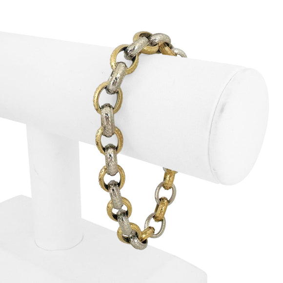 14k Yellow and White Gold 12.2g Hollow Light Rolo Link Bracelet Italy 8