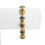 14k Yellow Gold and Multi Gemstone 23.8g Solid Heavy Bangle Bracelet 6.5"