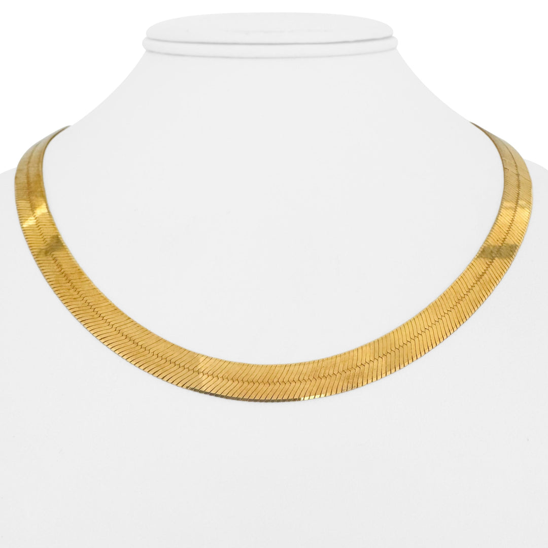 14k Yellow Gold 18.7g Solid Flat 7mm Herringbone Link Necklace Italy 18"