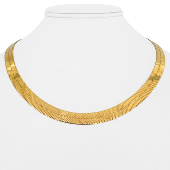14k Yellow Gold 18.7g Solid Flat 7mm Herringbone Link Necklace Italy 18