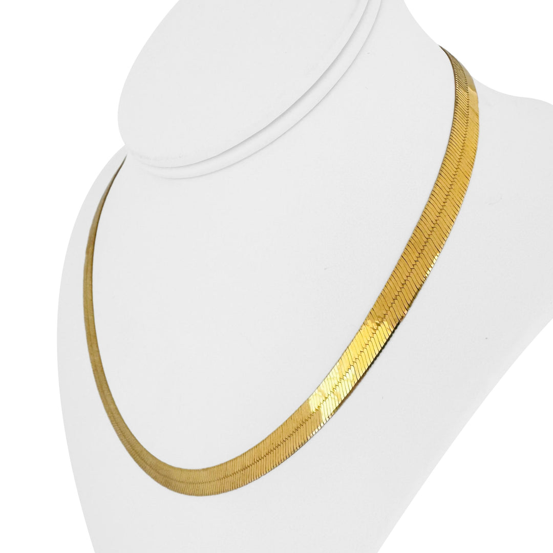 14k Yellow Gold 18.7g Solid Flat 7mm Herringbone Link Necklace Italy 18"
