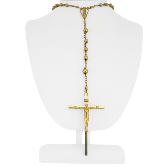 14k Yellow Gold 44g Vintage Long Beaded Crucifix Rosary Necklace 30