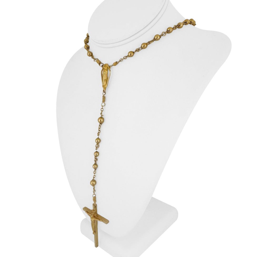 14k Yellow Gold 44g Vintage Long Beaded Crucifix Rosary Necklace 30"