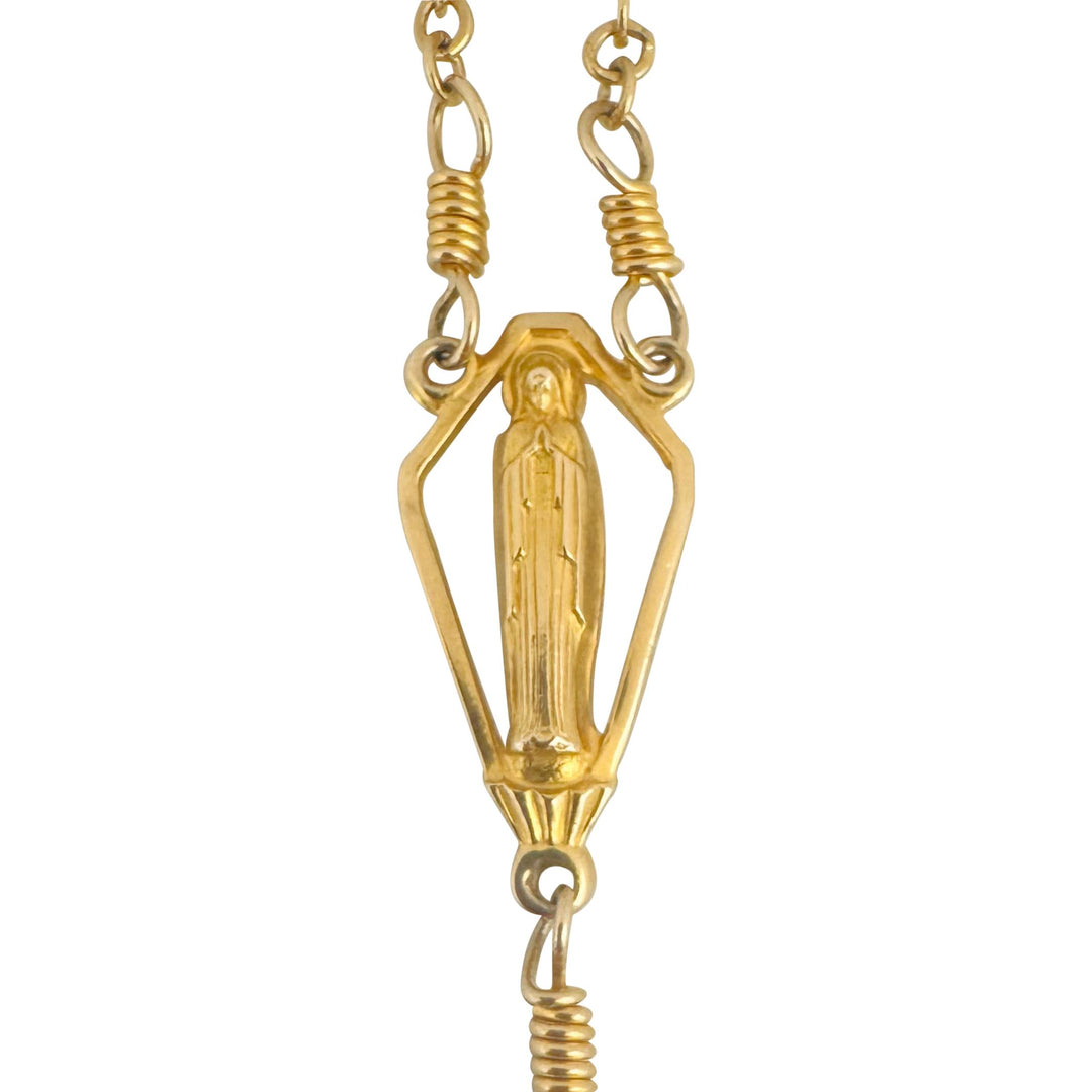 14k Yellow Gold 44g Vintage Long Beaded Crucifix Rosary Necklace 30"