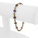 14k Yellow Gold and Amethyst 8g Ladies Fancy Link Bracelet 7.5"